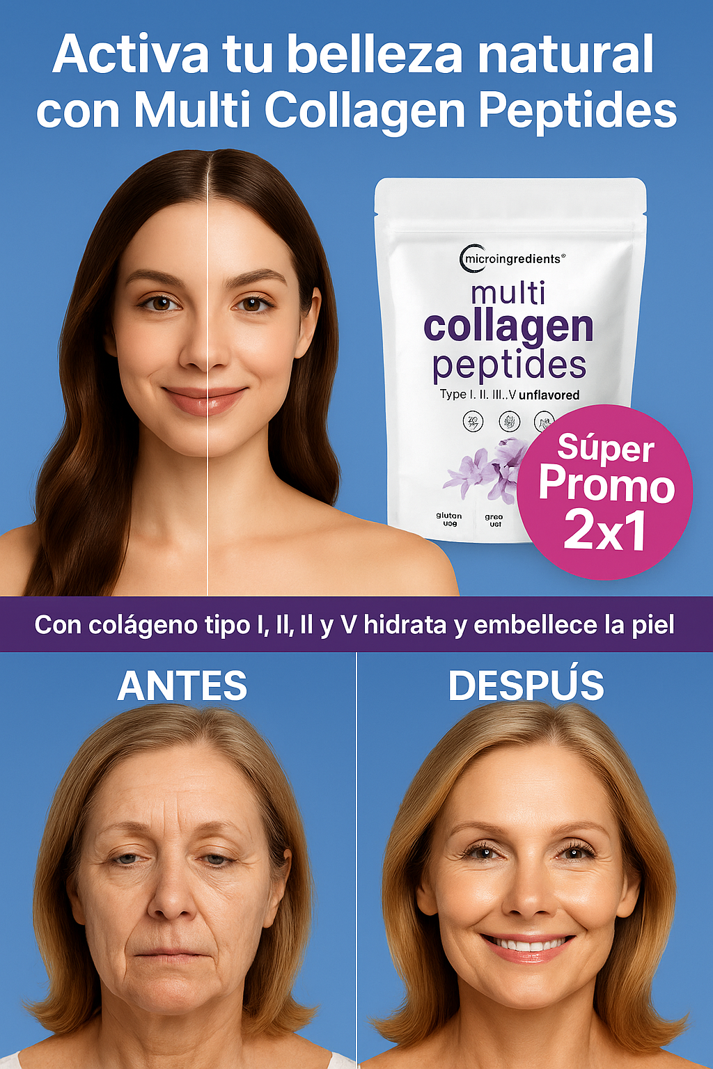 ✨ Multi-Colágeno + Ácido Hialurónico — Piel, Cabello y Articulaciones en un solo suplemento